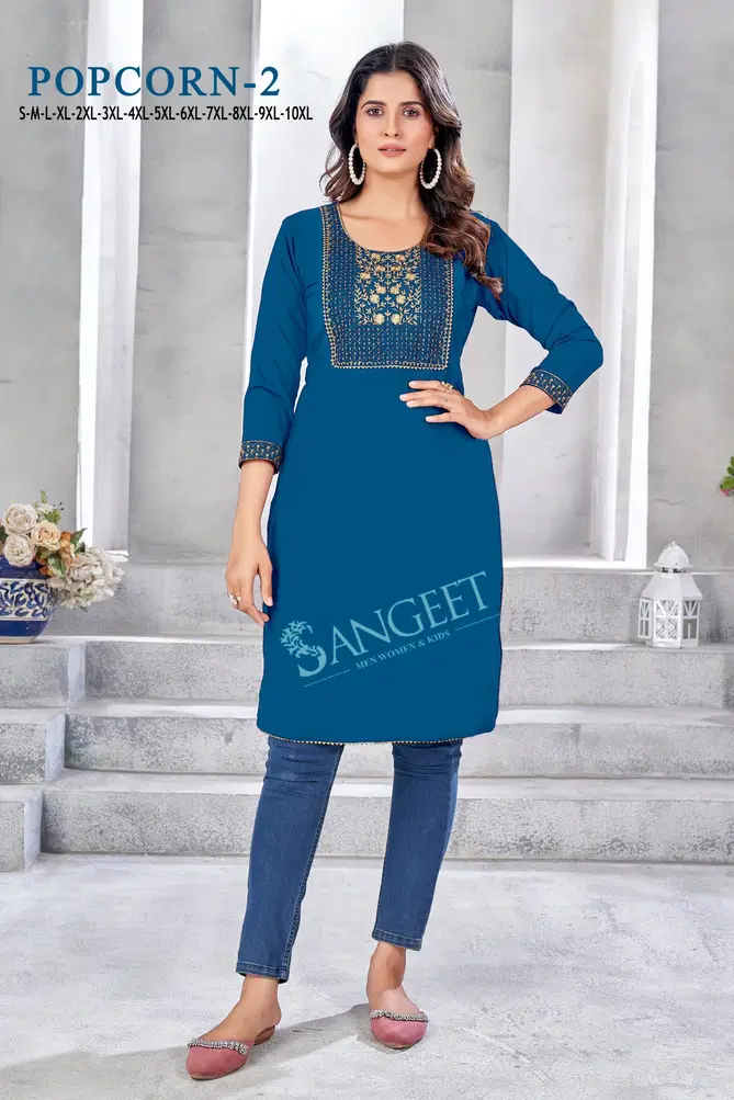 Popcorn 2 By Sangeet Rayon Embroidery Kurti Exporters In India